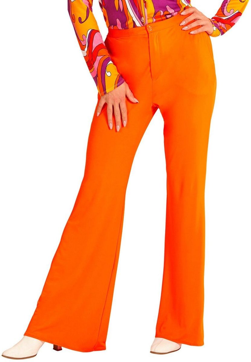 Hippie Kostuum | Groovy Gwendolyn 70s Dames Broek, Oranje Vrouw | Large / XL | Carnaval kostuum | Verkleedkleding